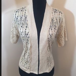 Dressbarn Metallic Gold Beige Crochet Cardigan L
